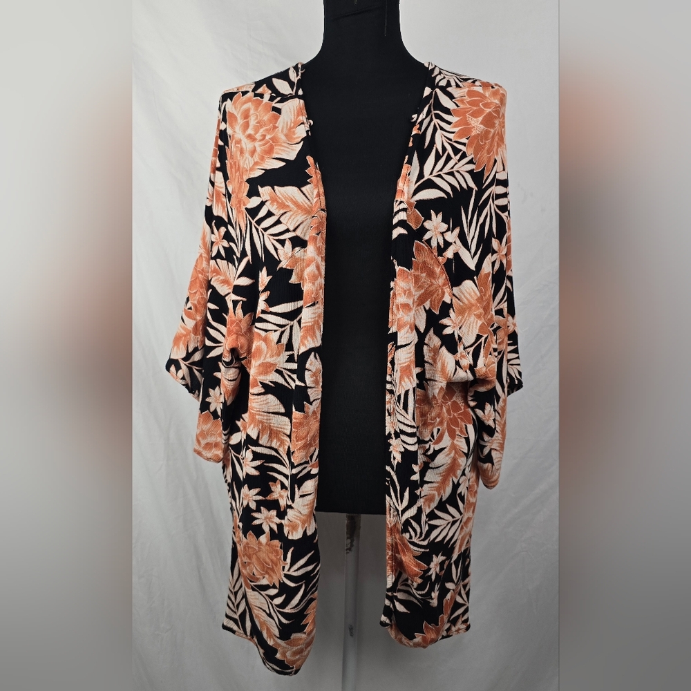 Billabong Floral Beachy Travel Tropical Kimono Gauzy Oversized Cardigan sz S